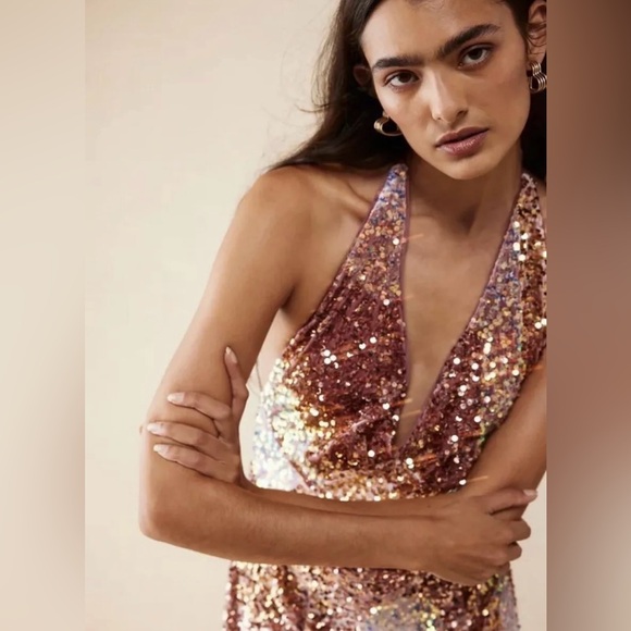 NWOT FREE PEOPLE GLITTER AND GOLD MIDI DRESS Sz S - Picture 3 of 16